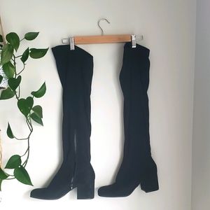 Zippered over the knee suede chunky heeled boots